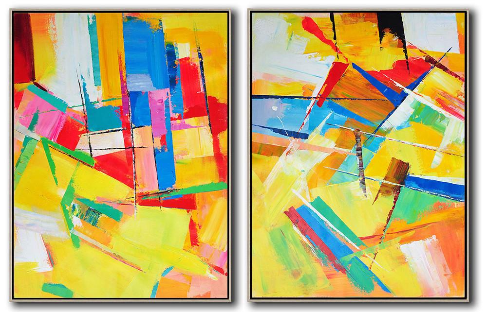 Hand-painted Set of 2 Contemporary Art on canvas - Oil Painting Frames Large